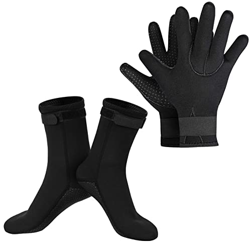 3mm Neoprene Gloves and Socks, Diving Wetsuit Gloves and Socks, Flexible Thermal with Adjustable Waist Strap, For Snorkeling, Scuba Diving, Surfing, Kayaking Rafting.