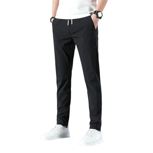Men's Summer Thin Ice Silk Slim Elastic Breathable Trendy Versatile Business Straight Casual Pants