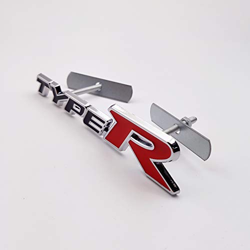 Image of Chrome Metal Type-R Logo Car Front Grille Emblem Premium 3D Racing Sport Turbo Power Grill Badge (Black&Red)