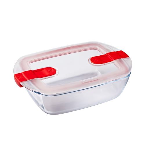 Pyrex - Plato rectangular de cristal con tapa ventilada, 1,1 L, color rojo (paquete de 6)