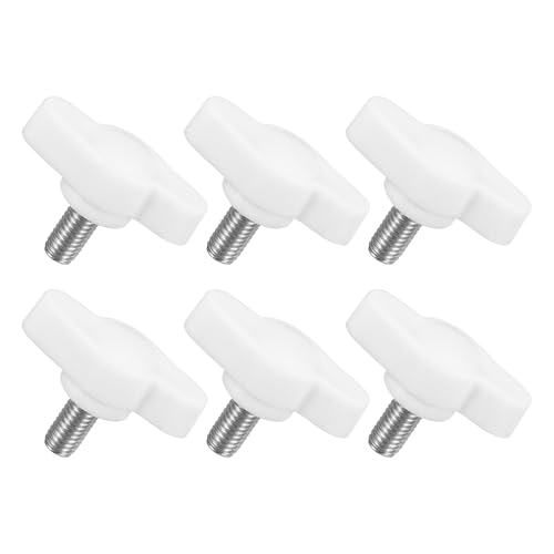 uxcell 6Pcs Tee Wing Knobs Thumb Screws, M5 x 10mm Clamping Screw Knob Male Thread 304 Stainless Steel T Shaped Thumb Screws Handle 27mm Dia. for Hand Tightening Knob Replacement, White