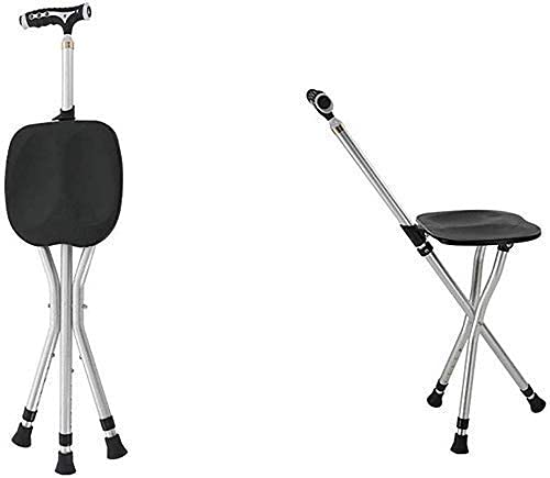 N\C Muletas Ajustables, Taburete con Asiento de bast�n, retr�ctil y Ligero, bast�n con luz LED para Ancianos, Taburete de Descanso para Viajes al Aire Libre, Silla Plegable, Negro LKWK