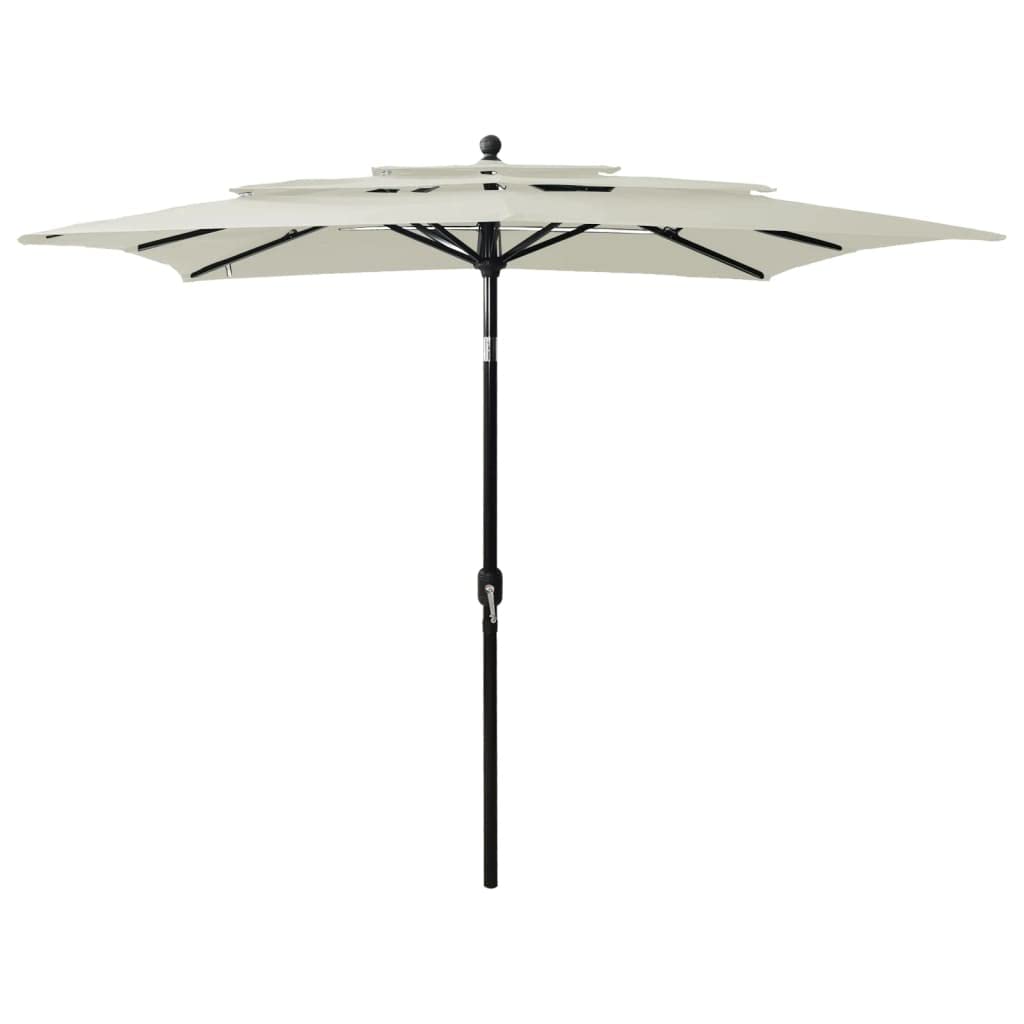 Ombrellone con palo in alluminio, 3 strati, color sabbia, 2,5 x 2,5 m, pieghevole, inclinabile, antivento, impermeabile, con supporto, per giardino, balcone, terrazzo, esterno, ombra