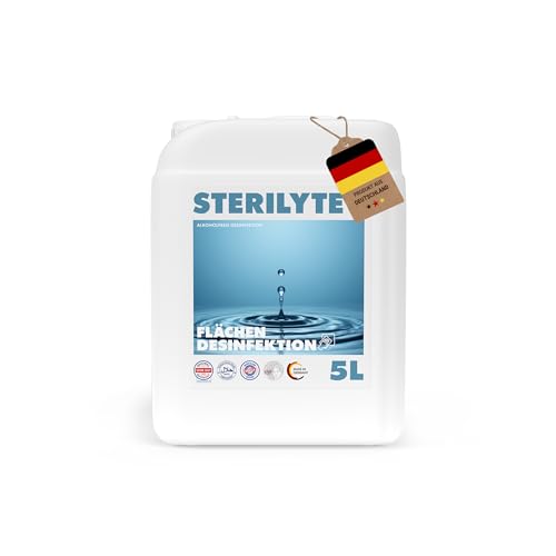 STERILYTE Flächendesinfektionsmittel 5L – Nachhaltig, alkoholfrei, hochwirksam gegen Viren, Bakterien & Pilze, Desinfektionsmittel für Flächen vielseitig einsetzbar (Halal & Koscher) – MADE IN GERMANY