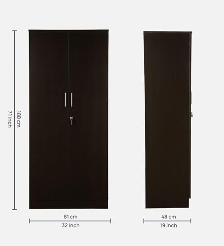 Image of Mintwud Pepperfry Kibo 2 Door Wardrobe Without Mirror | Engineered Wood Wooden Almirah with 4 Shelves, 1 Drawer & Hanging Rod | Storage Cupboard for Bedroom (Wenge Finish)