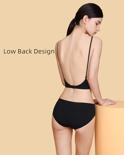 Image of Organic Cotton Low Back Bralette for Women Wireless Padded Thin Strap Backless Everyday Bra