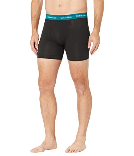 Calvin Klein Men's Cotton Stretch 3-Pack Boxer Brief, Black Bodies W/Byou Blue, Exotic Coral, Topaz Gemstone, M