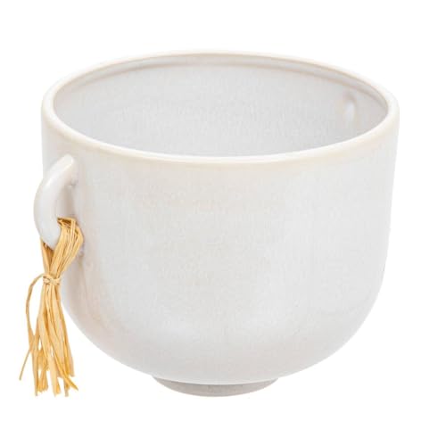 ATMOSPHERA CREATEUR D'INTERIEUR Maceta con Pompones Soleya cerámica Esmalte Color Blanco