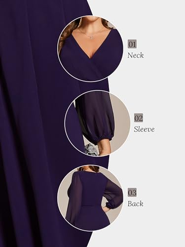 Image of Ever-Pretty Women's Chiffon V Neck Long Sleeves A-Line Midi Length Wedding Guest Dress Cocktail Party Formal Dresses 01926