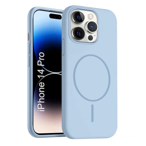 Image of iPhone 14 pro Silicone Magsafe Case | Shock Proof Design & Camera Protection | Premium Rubberised Apple iPhone 14 pro Cover (Microfiber Lining) | Magnetic Liquid Silicone - Sky Blue