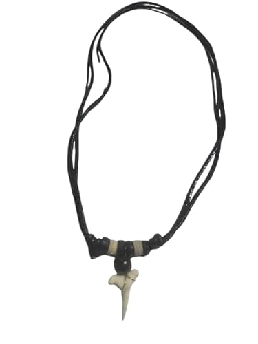 BLUSUPERSHOP 1 collier ART 15, pendentif véritable dent requin 2 3 cm environ sont toujours différents et cordon réglable tribal unisexe, medium, Corde et coquillages, dent requin