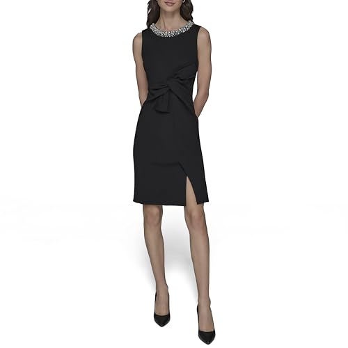 Image of Karl Lagerfeld Women's Crew Neck Twist Front Scuba Crepe Dress