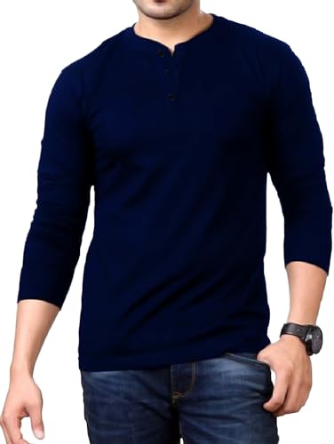 Image of LAZYCHUNKS Men's Full Sleeve Henley Neck Cotton Blend T-Shirt | Solid Regular Fit for Boys & Men | Soft Breathable Fabric | Casual Size S to 3XL
