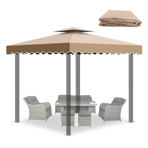 Toldo de Recambio para Pérgola 3x3 m, Techo Repuesto para Cenador de Jardín con Ventilación, Cubierta Impermeable de 2 Niveles en Poliéster 300D, Protección UV para Exteriores
