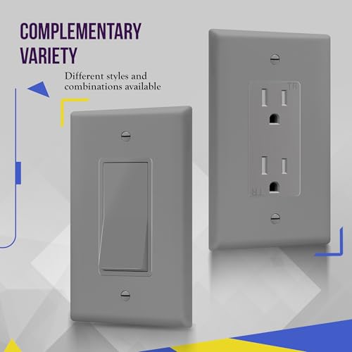 Image of ENERLITES Decorator Light Switch or Receptacle Outlet Wall Plate, Gloss Finish, Mid-Size 1-Gang 4.88 inch x 3.11 inch, Unbreakable Polycarbonate Thermoplastic, UL Listed, 8831M-GY, Gray