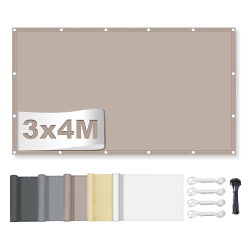 Sonnensegel Wasserdicht Rechteckig 3x4M, ohne Bohren,Sonnenschutz...