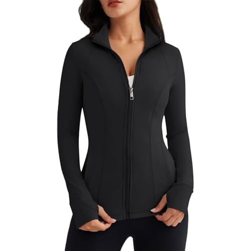 Trendy Queen Womens Lightweight Zip Up Jackets Mock Turtleneck Long Sleeve Hoodies Fitted 2024 Workout Clothes with Pockets