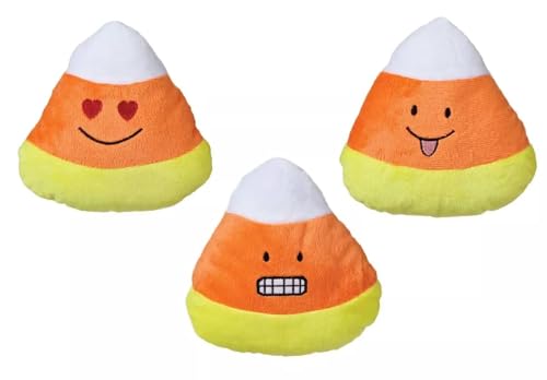 Soft Dog Toys Candy Corn Plush Squeaker Funny Face 6 Choose Smile Grin Hearts or Set (1 Random Toy - Sellers Choice)