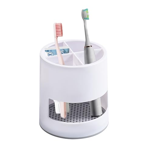 Aobuviou White Toothbrush Holder with Drainage,Draining Toothbrush Pot for Bathroom,Plastic Ventilated Toothpaste Holder,ElectricToothbrush Stand,Kids Toothbrush Caddy for Kitchen Countertop Storage