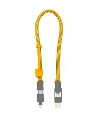 Rolling Square inCharge XL 6-in-1 Multi Charging Cable, Portable USB and USB-C Cable with 100W Ultra-Fast Charging Power, 1 Ft/0.3m, Summit Yellow