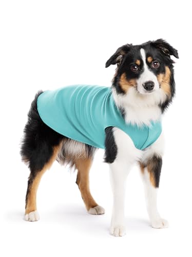 Image of Goldpaw Stretch Fleece Dog Sweater - with Spandex for 4-Way Stretch - Soft, Comfortable Dog Coat - Machine Washable - Made in the USA- Turquoise - Size 14
