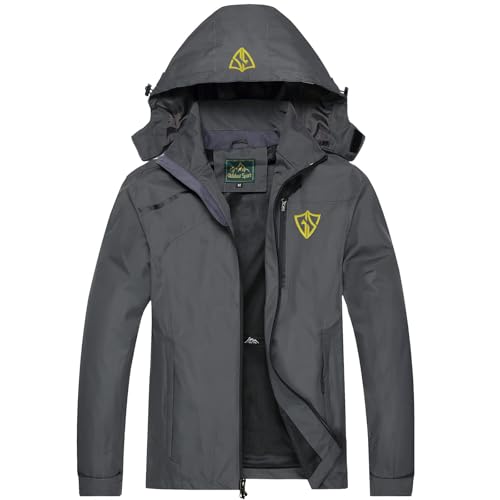 GIISAM Mens Rain Jackets Waterproof with Hood Softshell Lightweight Windbreaker Raincoat Rain Coats for Outdoor Travel Hiking Grey