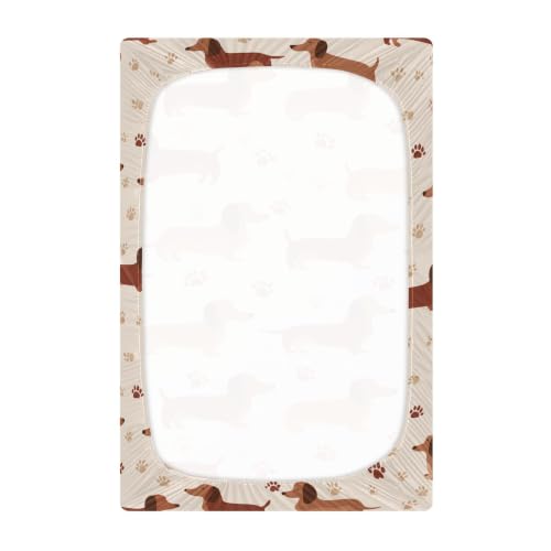 Image of Brown Dachshund Dogs Crib Sheets Soft Breathable Fitted Baby Crib Sheets Mattress Cover for Girls Boys, 52 inch x 28 inch x 9 inch