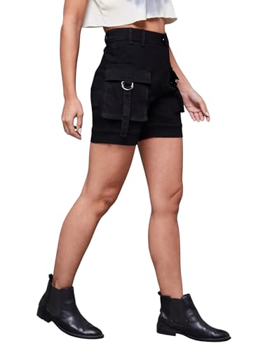 Image of Miss Chase Women's Relaxed Fit Mid Rise Highly Distressed Regular-Length Denim Shorts