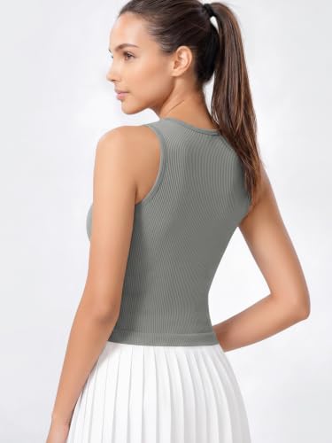 Image of ODODOS 3-Pack Seamless Crop Tank for Women Ribbed Soft High Neck Cropped Tops