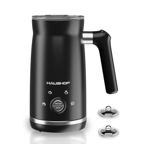 HAUSHOF Montalatte Elettrico 4 in 1, Macchina per Cappucino, Montalatte Nespresso, Scaldalatte, Schiuma Latte, Capacità Massima 300 ml, Nero