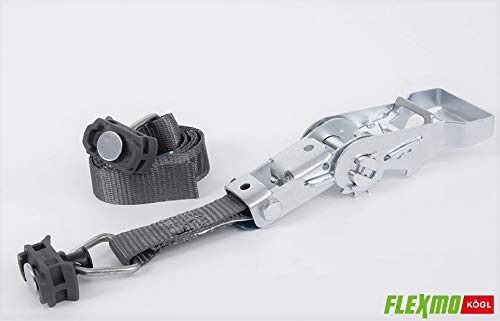 FLEXMO | 2 Stück Ratschenspanngurte mit Fitting für Zurrschienen | Länge 3 Meter | DIN EN 12195-2 | Ratschenzurrgurt | Zurrgurt