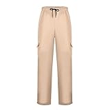 Pantalones casuales de color liso para hombre, pantalones transpirables para hombre, elásticos, pantalones de chándal elásticos, beige, M