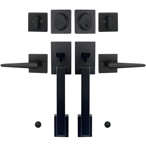 HISAFE Matte Black Double French Door Handle Set Heavy Duty