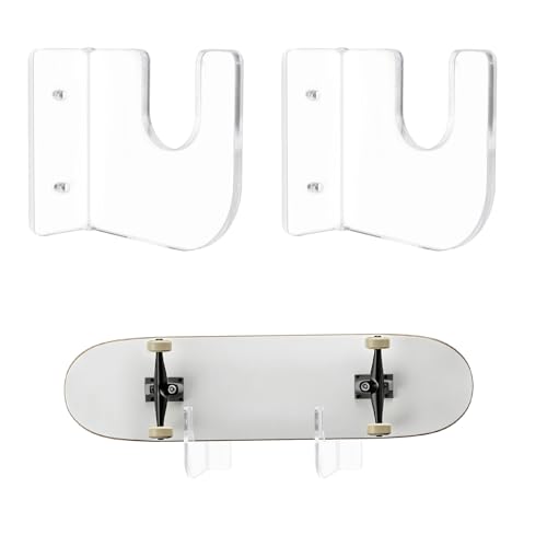 Fukaisu 2pcs Acrylic Skateboard Wall Rack, Horizontal Snowboard Display & Storage Hanger Deck Holder Stand Mount with Screws & Expansion Tubes Hardware (Transparent)