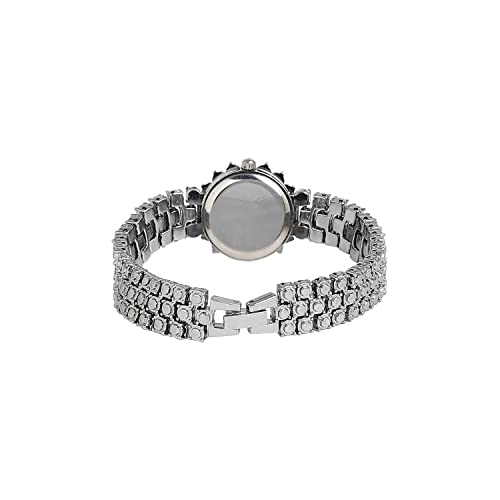 Image of Haute Sauce Women's Embellished Analog Dial with Stainless Steel Strap | Battery Power | Foldover Closure | Quartz Movement | Fashion Wrist Belt Watch for Female and Girls