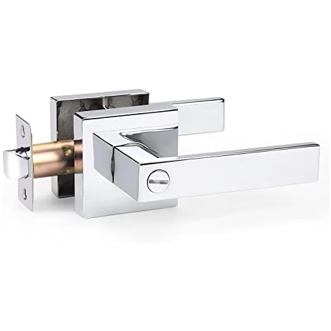 Privacy Door Levers Keyless Interior Door Handles in Polished Chrome, Modern Square Privacy Door Locks for Bedroom Bathroom, 6 Pack Cover