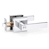DECORITEN Privacy Door Levers Keyless Interior Door Handles in Polished Chrome, Modern Square Privac