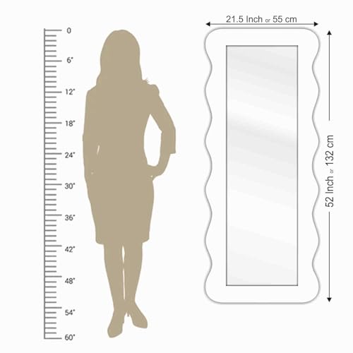 Image of Creative Arts n Frames 22 x 52 inch Full Length Dressing Chevel Long MDF Wood Zigzag Curvy Irregular Shape Framed HD Mirror Home Decor Items (Sophosticated White Zigzag1 Full Length Mirror)