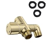 Stanweemix Solid Brass 3-Way Shower Arm Diverter Valve for Handheld Shower Head and Fixed Spray Head, G1/2 Universal Bathroom System Component Replacement Part (Brushed Gold)