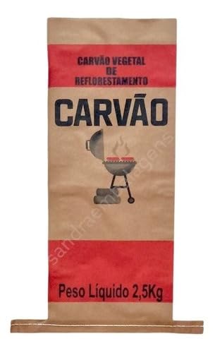 Embalagens Para Carvão Vegetal 2,5 Kg Papel Kraft Costurada - Kit com 100 Sacos Reforçados