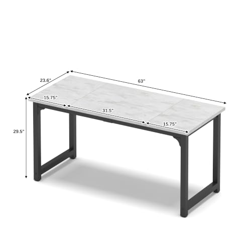 Image of NSdirect 63 inch Large Computer Desk,Modern Simple Style PC Table Office Desk Wide Workstation for Study Writing,Gaming and Home Office,Extra 1 inch Thicker Wooden Tabletop and Black Metal Frame,White+Black