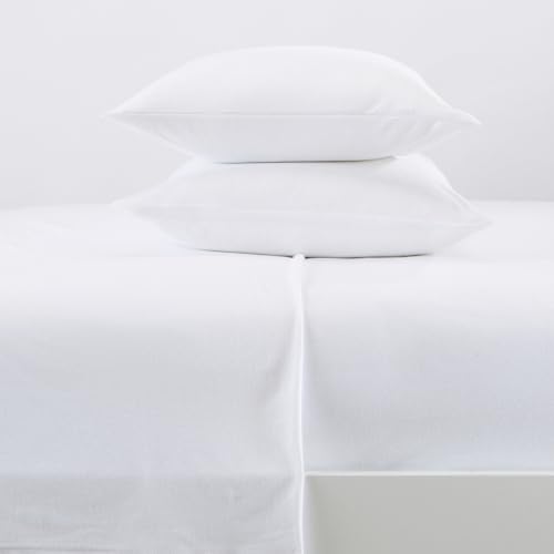 Image of Great Bay Home Full Flannel Jersey Knit Sheets. All Season, Soft, Cozy T-Shirt Sheet Set. Cotton Blend Bed Sheets. Cozy Flex Collection (Full, White)