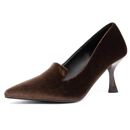 Women's 2.5 Inch Stiletto Pumps - Pointed Toe Suede Heels for Office, Wedding & Party, Slip-On Mid Heel Dress Shoes