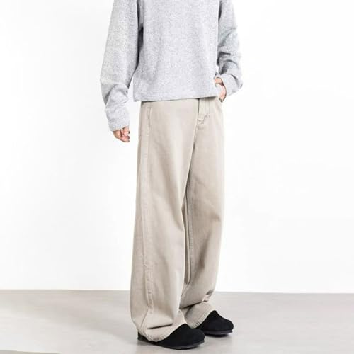 Jeans Pants Trousers Denim Retro Washed Apricot Loose Wide Leg Casual Commuter Straight Tube for Men2