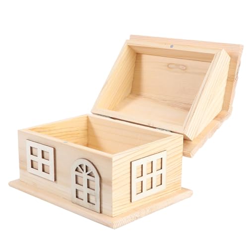NUOBESTY Caja de Almacenamiento de Madera en Forma de Casa Pintable, Organizador para Escritorio, Caja Decorativa Multiusos para Guardar Dinero y Dulces, Diseño Robusto y Ligero, Adecuado