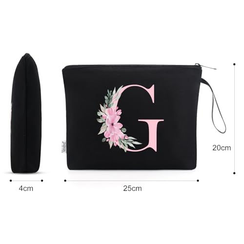 Image of Vavabox A-Z Personalized Makeup Bag, Birthday Gifts for Women Mom, Gifts for Best Friend, Bride Bridesmaid Cosmetic bag (G, 02-Black)