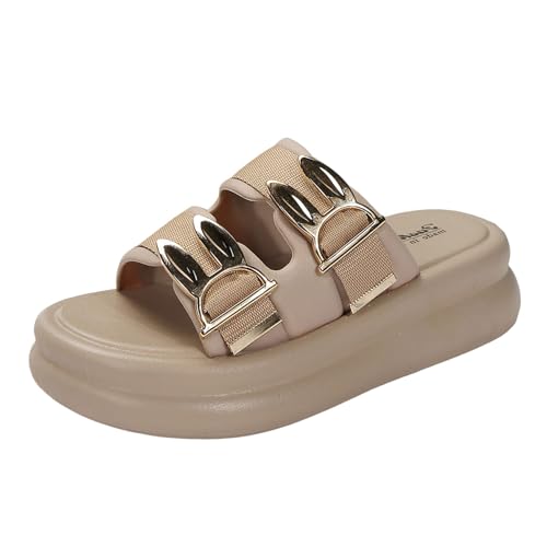 Dasongff Sandalias de playa y chanclas de piscina para mujer, verano, cómodas, antideslizantes, sandalias ortopédicas, puntera abierta, planas, boheme Beach Sandals Casual, beige, 39 EU