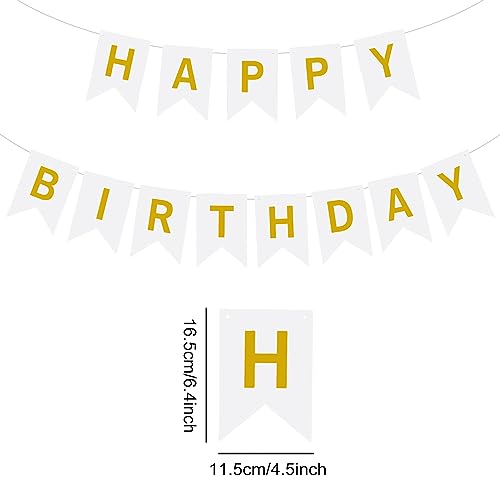 Image of Happy Birthday Banner Decoration with Shiny Letters Glitter White Gold Birthday Banner Sign Birthday Party Decorations Supplies
