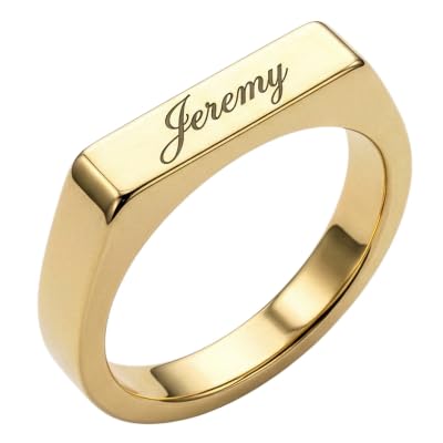 MignonandMignon Custom Name Personalized Signet Ring Roman Numeral Coordinates Bar Stackable Women Gift for Mom
