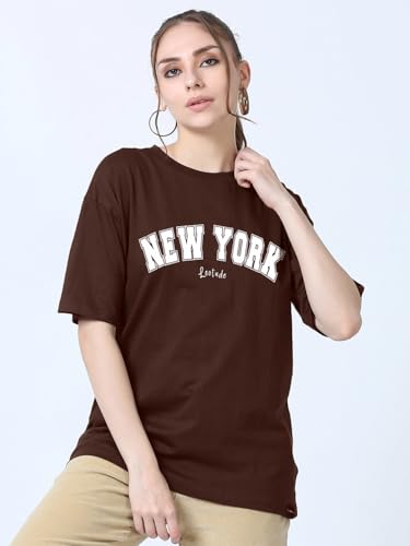 Image of LEOTUDE Half Sleeve Cottonblend Oversized Tshirt for Women, Round Neck